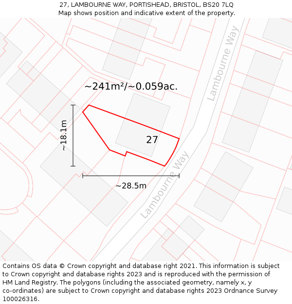 27, LAMBOURNE WAY, PORTISHEAD, BRISTOL, BS20 7LQ: Plot and title map