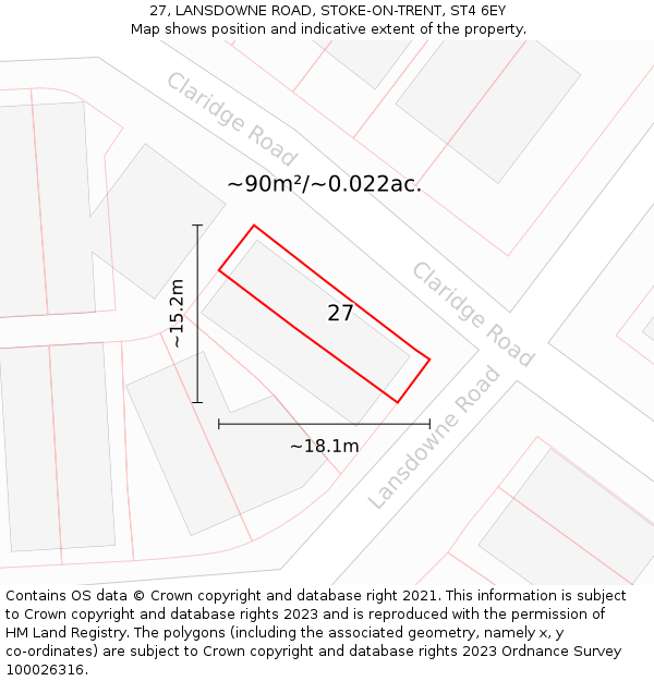 27, LANSDOWNE ROAD, STOKE-ON-TRENT, ST4 6EY: Plot and title map