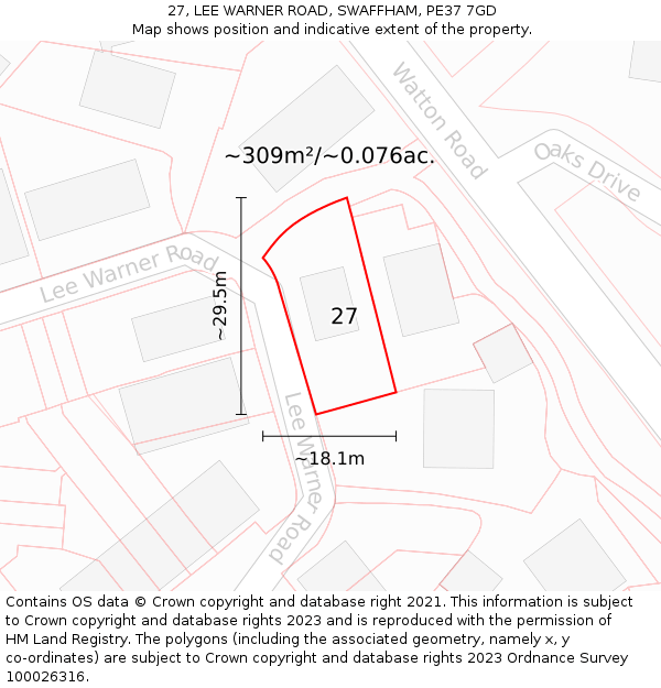 27, LEE WARNER ROAD, SWAFFHAM, PE37 7GD: Plot and title map