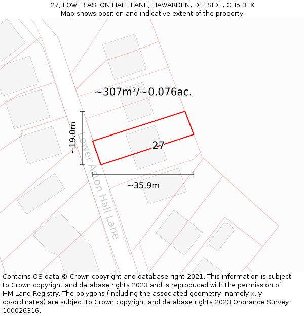 27, LOWER ASTON HALL LANE, HAWARDEN, DEESIDE, CH5 3EX: Plot and title map