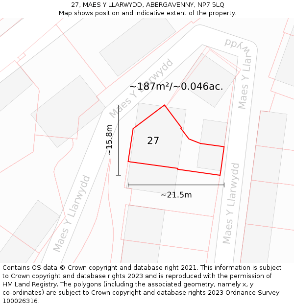 27, MAES Y LLARWYDD, ABERGAVENNY, NP7 5LQ: Plot and title map