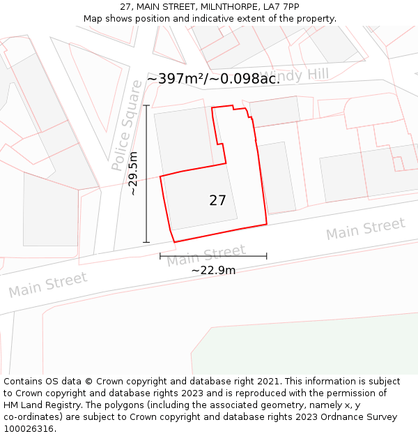 27, MAIN STREET, MILNTHORPE, LA7 7PP: Plot and title map