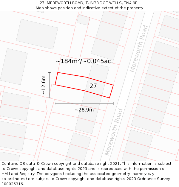 27, MEREWORTH ROAD, TUNBRIDGE WELLS, TN4 9PL: Plot and title map