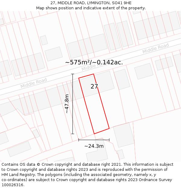 27, MIDDLE ROAD, LYMINGTON, SO41 9HE: Plot and title map