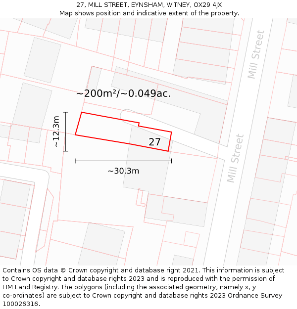 27, MILL STREET, EYNSHAM, WITNEY, OX29 4JX: Plot and title map