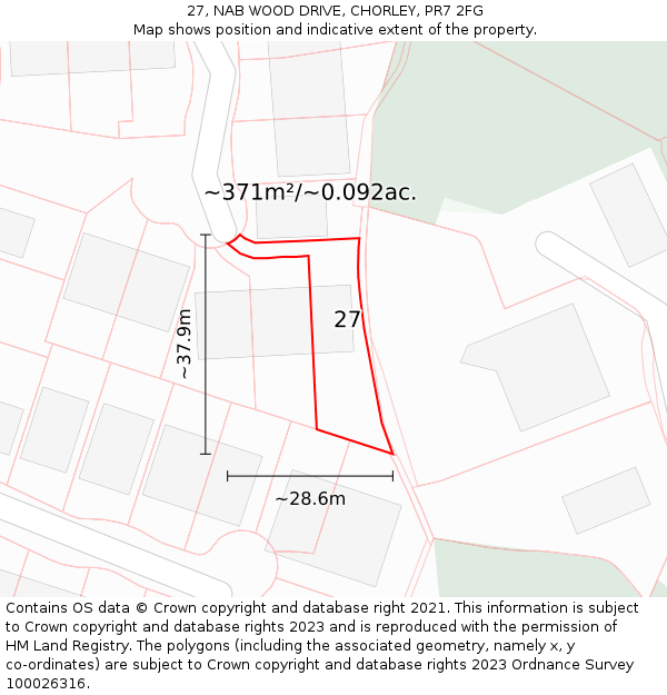 27, NAB WOOD DRIVE, CHORLEY, PR7 2FG: Plot and title map