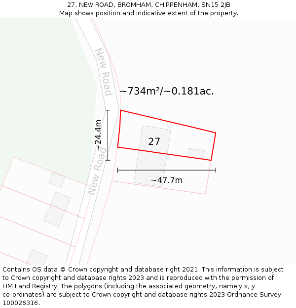 27, NEW ROAD, BROMHAM, CHIPPENHAM, SN15 2JB: Plot and title map