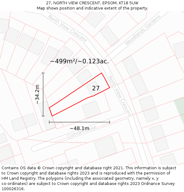 27, NORTH VIEW CRESCENT, EPSOM, KT18 5UW: Plot and title map