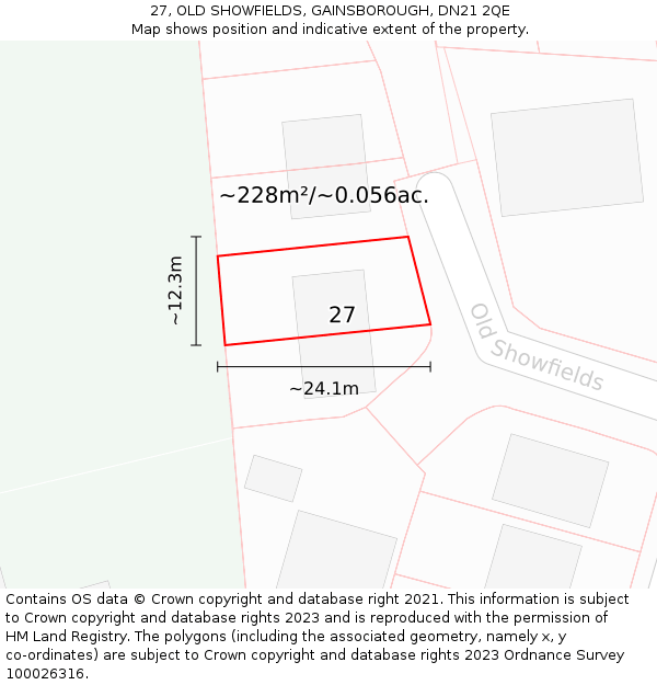 27, OLD SHOWFIELDS, GAINSBOROUGH, DN21 2QE: Plot and title map