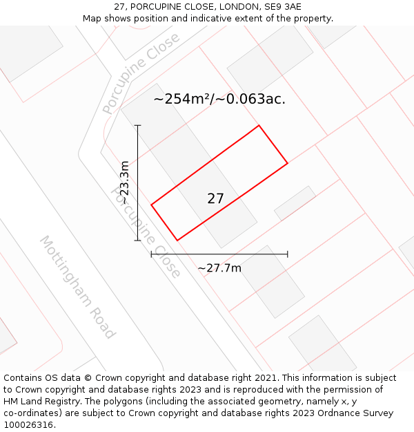 27, PORCUPINE CLOSE, LONDON, SE9 3AE: Plot and title map