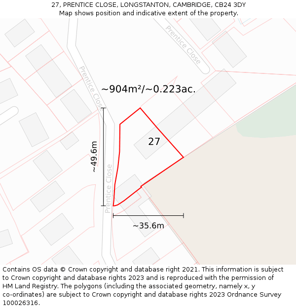 27, PRENTICE CLOSE, LONGSTANTON, CAMBRIDGE, CB24 3DY: Plot and title map