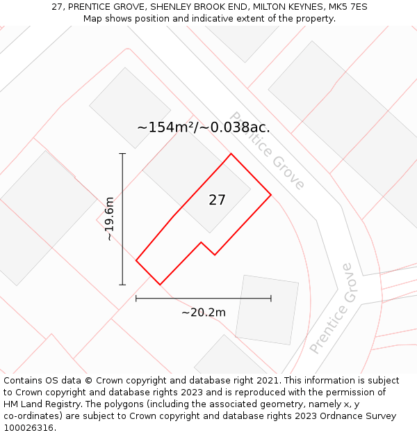 27, PRENTICE GROVE, SHENLEY BROOK END, MILTON KEYNES, MK5 7ES: Plot and title map