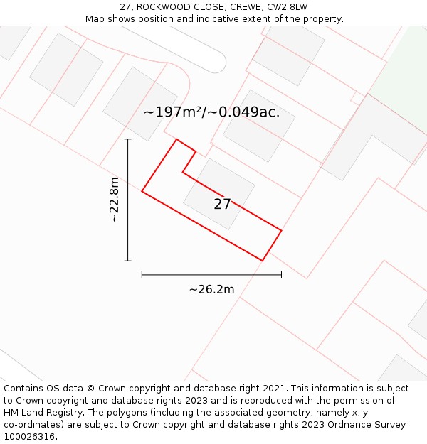 27, ROCKWOOD CLOSE, CREWE, CW2 8LW: Plot and title map