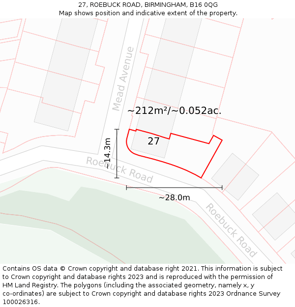 27, ROEBUCK ROAD, BIRMINGHAM, B16 0QG: Plot and title map