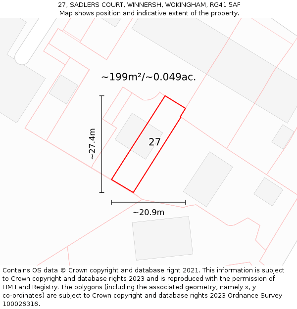 27, SADLERS COURT, WINNERSH, WOKINGHAM, RG41 5AF: Plot and title map