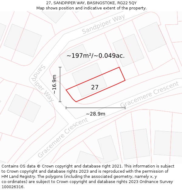 27, SANDPIPER WAY, BASINGSTOKE, RG22 5QY: Plot and title map