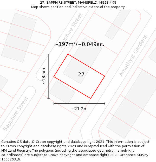 27, SAPPHIRE STREET, MANSFIELD, NG18 4XG: Plot and title map