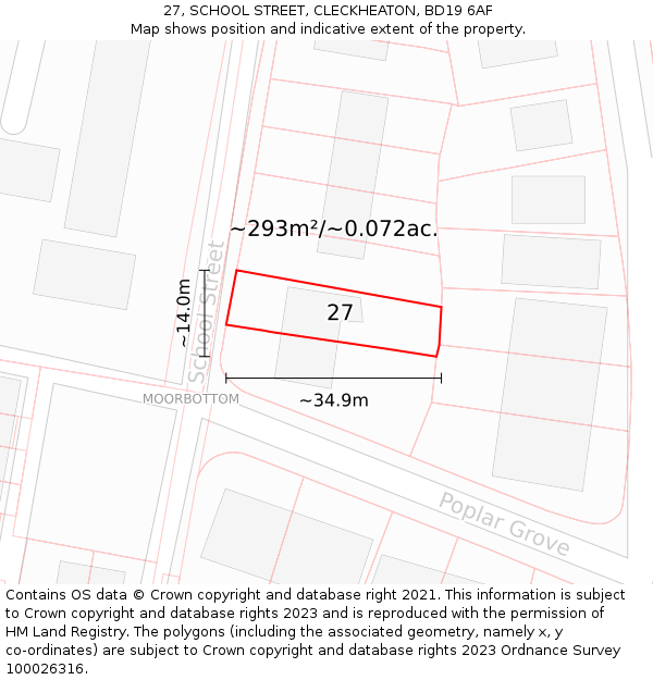 27, SCHOOL STREET, CLECKHEATON, BD19 6AF: Plot and title map