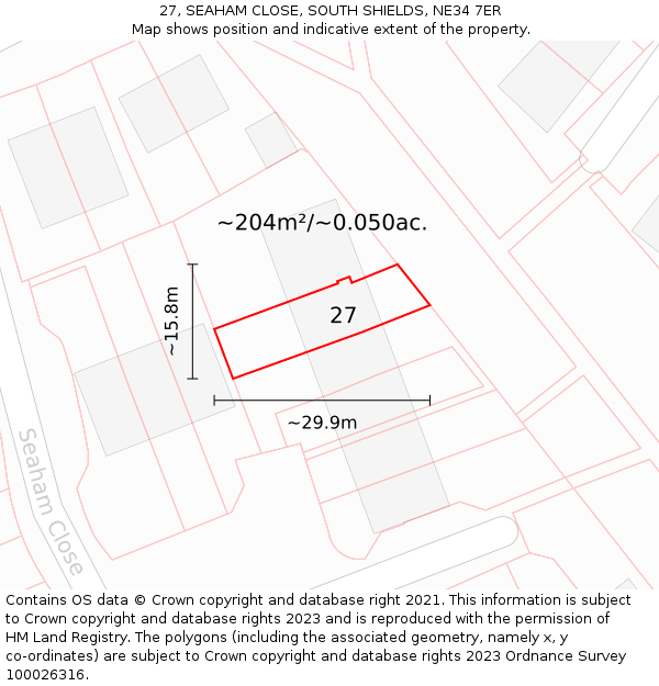 27, SEAHAM CLOSE, SOUTH SHIELDS, NE34 7ER: Plot and title map