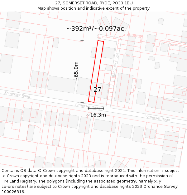 27, SOMERSET ROAD, RYDE, PO33 1BU: Plot and title map