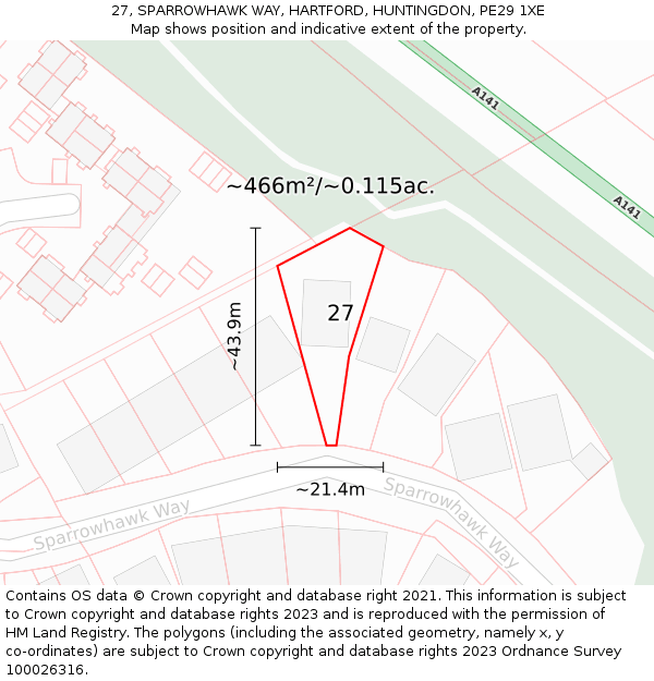 27, SPARROWHAWK WAY, HARTFORD, HUNTINGDON, PE29 1XE: Plot and title map