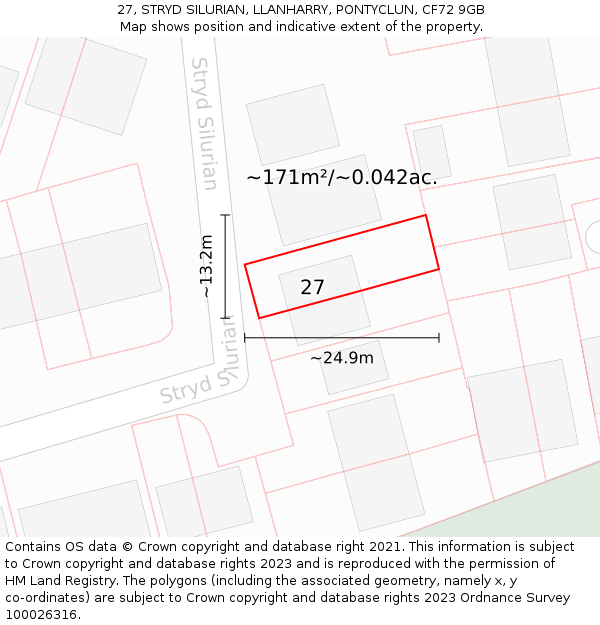 27, STRYD SILURIAN, LLANHARRY, PONTYCLUN, CF72 9GB: Plot and title map