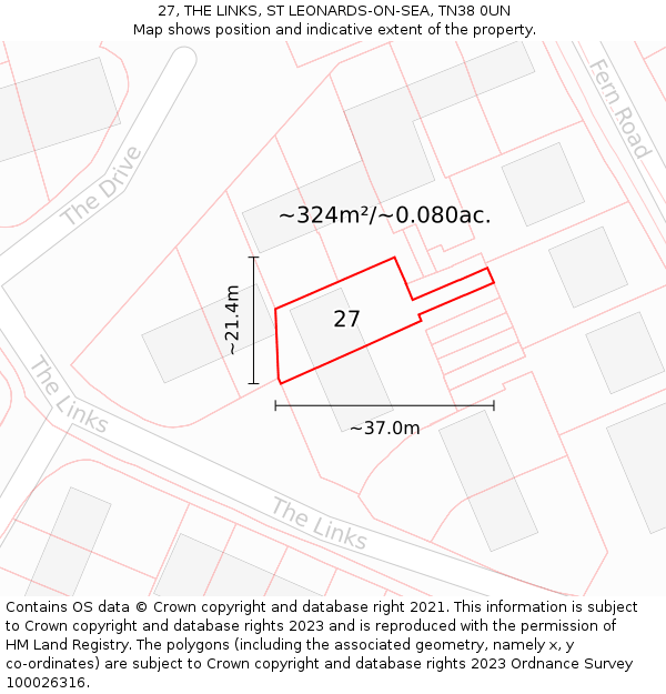 27, THE LINKS, ST LEONARDS-ON-SEA, TN38 0UN: Plot and title map