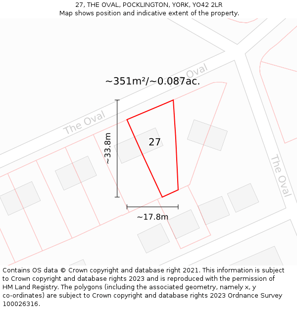 27, THE OVAL, POCKLINGTON, YORK, YO42 2LR: Plot and title map