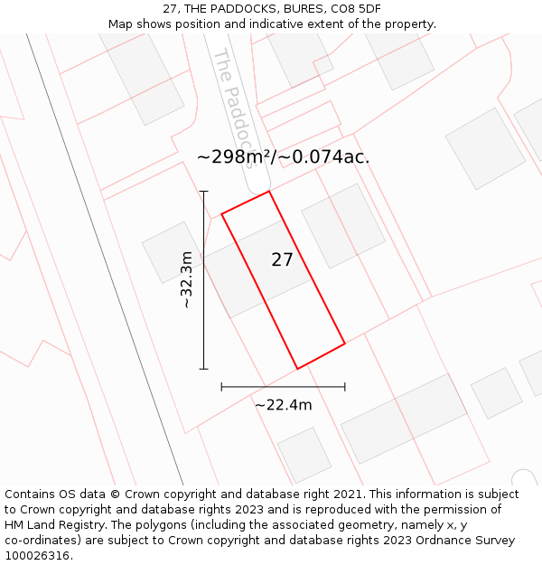 27, THE PADDOCKS, BURES, CO8 5DF: Plot and title map