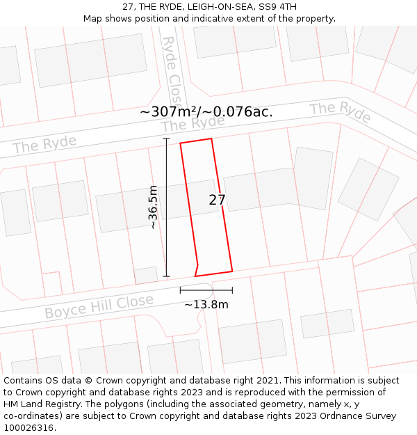 27, THE RYDE, LEIGH-ON-SEA, SS9 4TH: Plot and title map