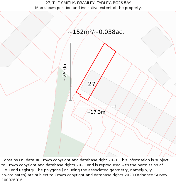 27, THE SMITHY, BRAMLEY, TADLEY, RG26 5AY: Plot and title map