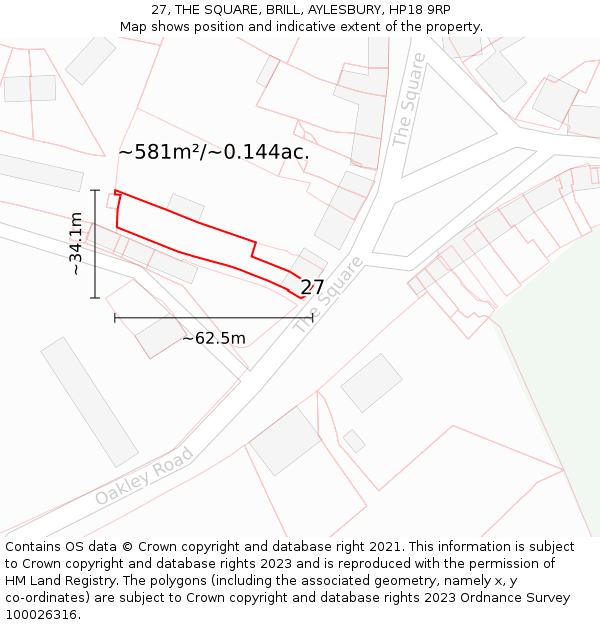 27, THE SQUARE, BRILL, AYLESBURY, HP18 9RP: Plot and title map