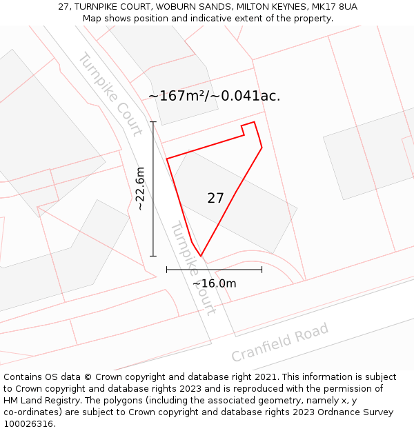 27, TURNPIKE COURT, WOBURN SANDS, MILTON KEYNES, MK17 8UA: Plot and title map