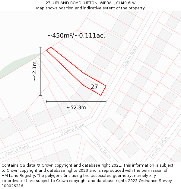 27, UPLAND ROAD, UPTON, WIRRAL, CH49 6LW: Plot and title map