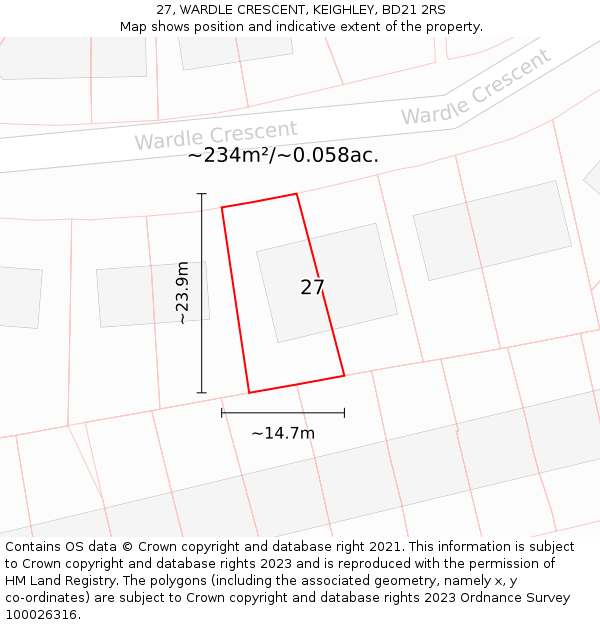 27, WARDLE CRESCENT, KEIGHLEY, BD21 2RS: Plot and title map