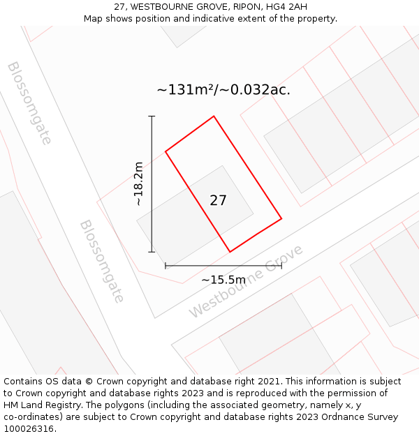 27, WESTBOURNE GROVE, RIPON, HG4 2AH: Plot and title map