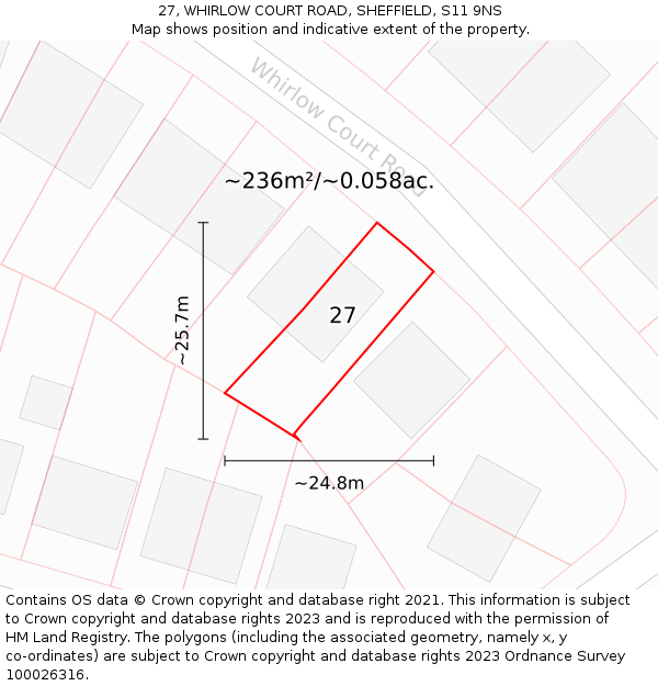 27, WHIRLOW COURT ROAD, SHEFFIELD, S11 9NS: Plot and title map