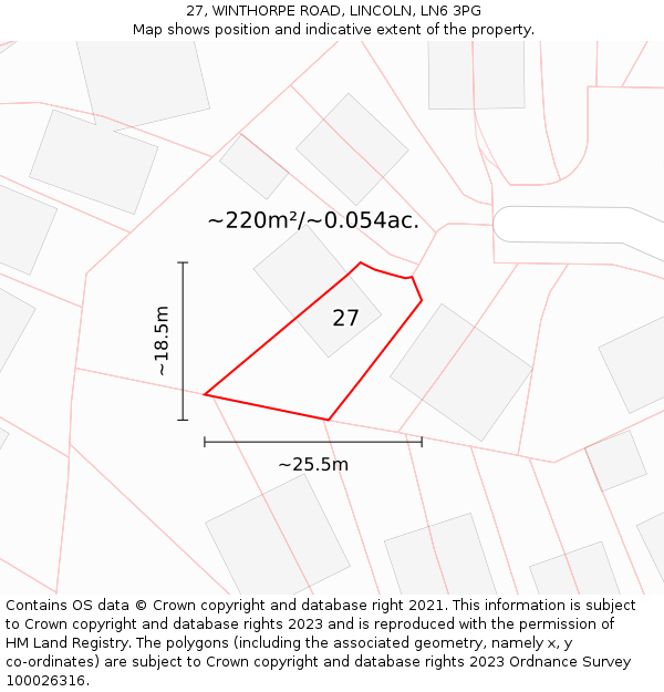 27, WINTHORPE ROAD, LINCOLN, LN6 3PG: Plot and title map