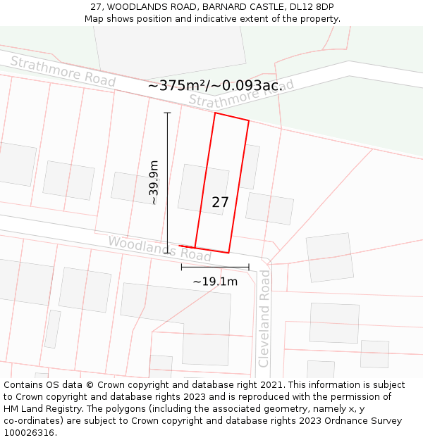 27, WOODLANDS ROAD, BARNARD CASTLE, DL12 8DP: Plot and title map