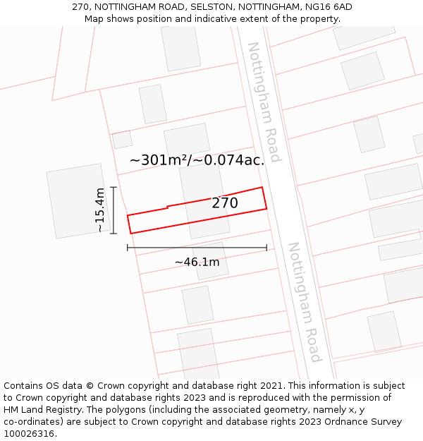 270, NOTTINGHAM ROAD, SELSTON, NOTTINGHAM, NG16 6AD: Plot and title map