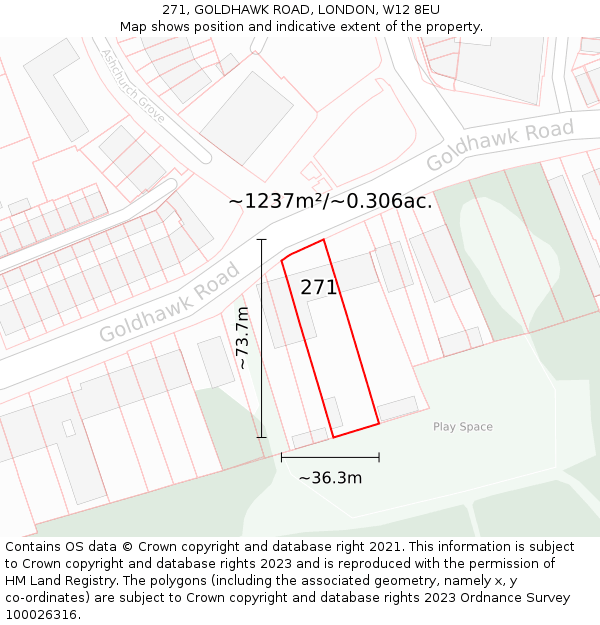 271, GOLDHAWK ROAD, LONDON, W12 8EU: Plot and title map