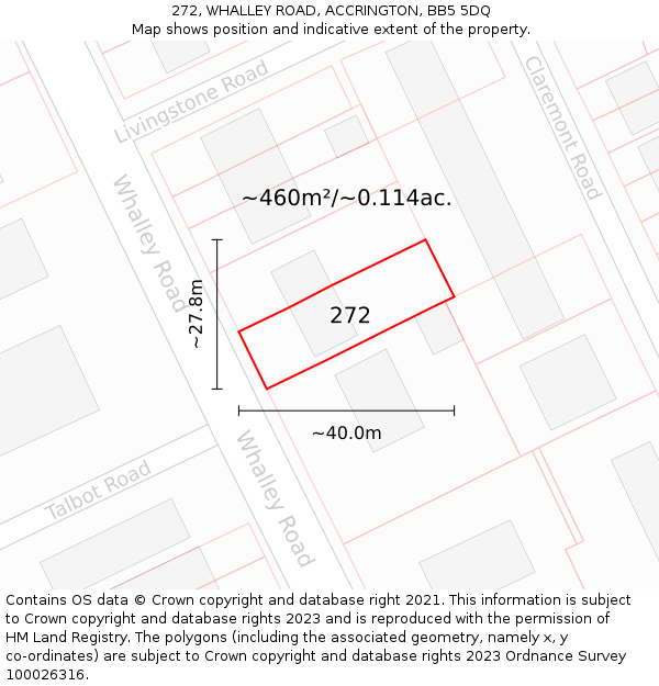 272, WHALLEY ROAD, ACCRINGTON, BB5 5DQ: Plot and title map