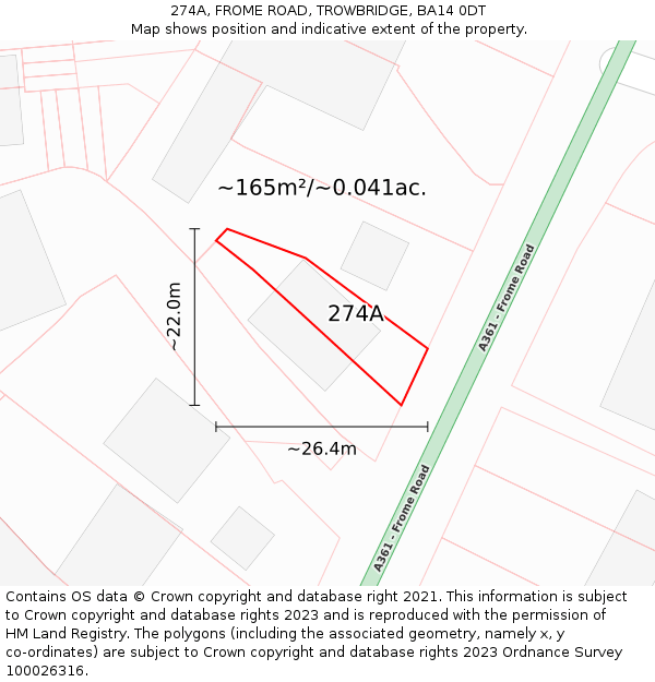 274A, FROME ROAD, TROWBRIDGE, BA14 0DT: Plot and title map