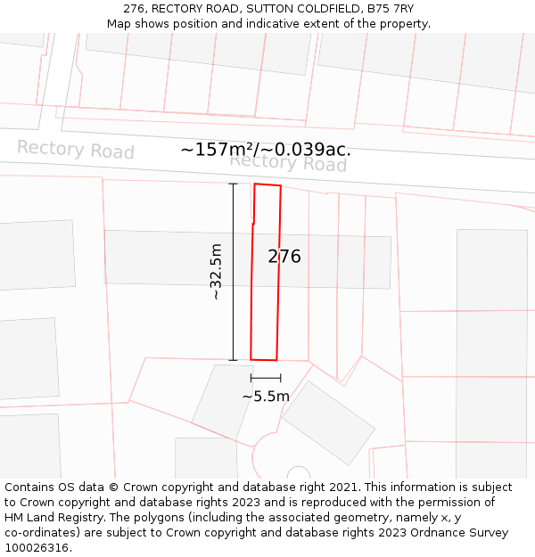 276, RECTORY ROAD, SUTTON COLDFIELD, B75 7RY: Plot and title map