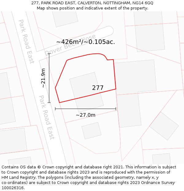 277, PARK ROAD EAST, CALVERTON, NOTTINGHAM, NG14 6GQ: Plot and title map