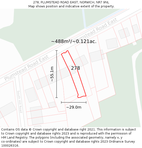 278, PLUMSTEAD ROAD EAST, NORWICH, NR7 9NL: Plot and title map