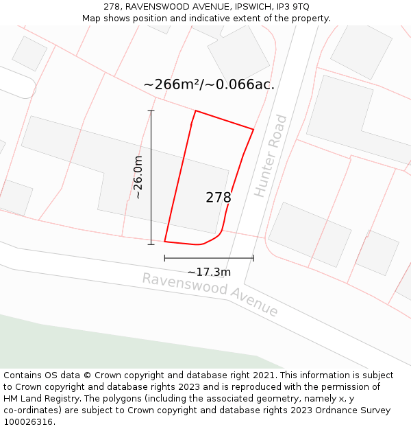 278, RAVENSWOOD AVENUE, IPSWICH, IP3 9TQ: Plot and title map