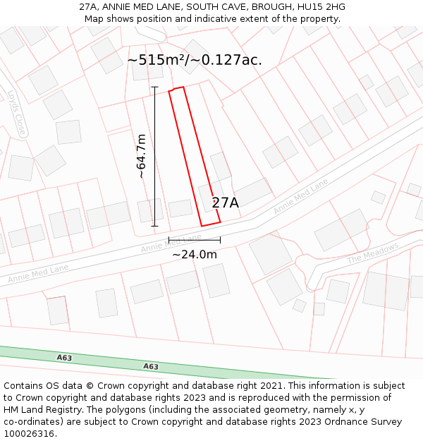 27A, ANNIE MED LANE, SOUTH CAVE, BROUGH, HU15 2HG: Plot and title map