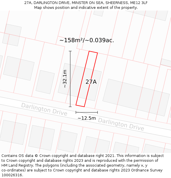 27A, DARLINGTON DRIVE, MINSTER ON SEA, SHEERNESS, ME12 3LF: Plot and title map