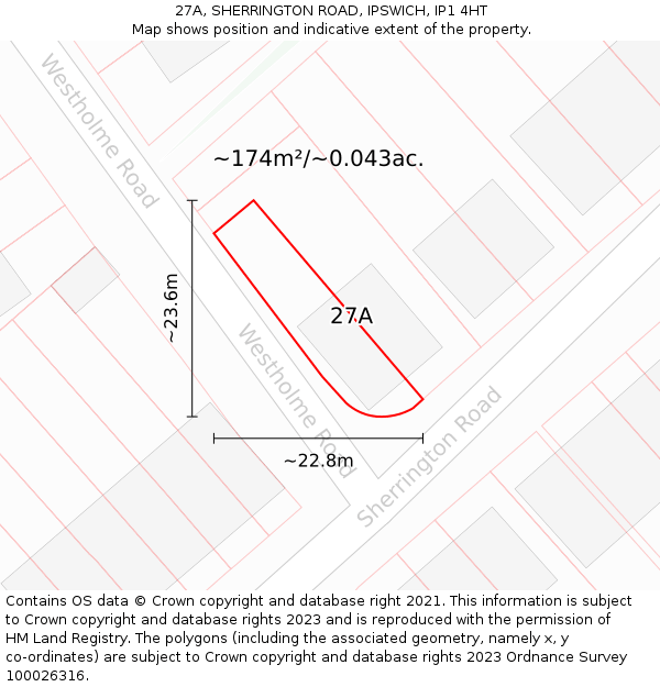 27A, SHERRINGTON ROAD, IPSWICH, IP1 4HT: Plot and title map